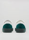white and emerald green premium leather low pair of sneakers in clean design backview