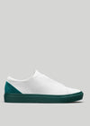 white and emerald green premium leather low sneakers in clean design sideview