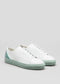 white and pastel green premium leather low sneakers in clean design frontview