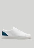 white and petrol blue premium leather low sneakers in clean design sideview